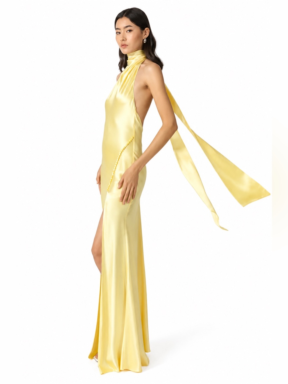 SAU LEE Penelope Backless Satin Gown Yellow Size 10 NWT